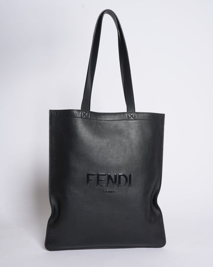 Fendi logo debossed shopper tote bag in black