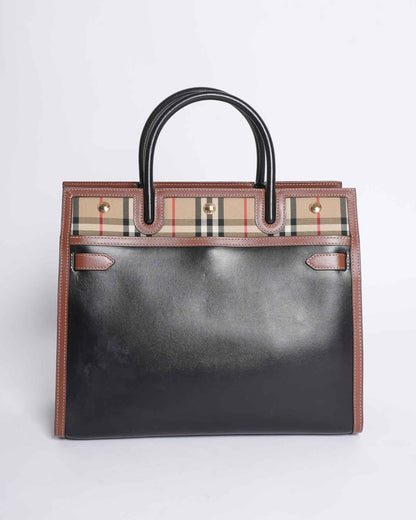 New Burberry Ho  Check Title Top Handle Bag