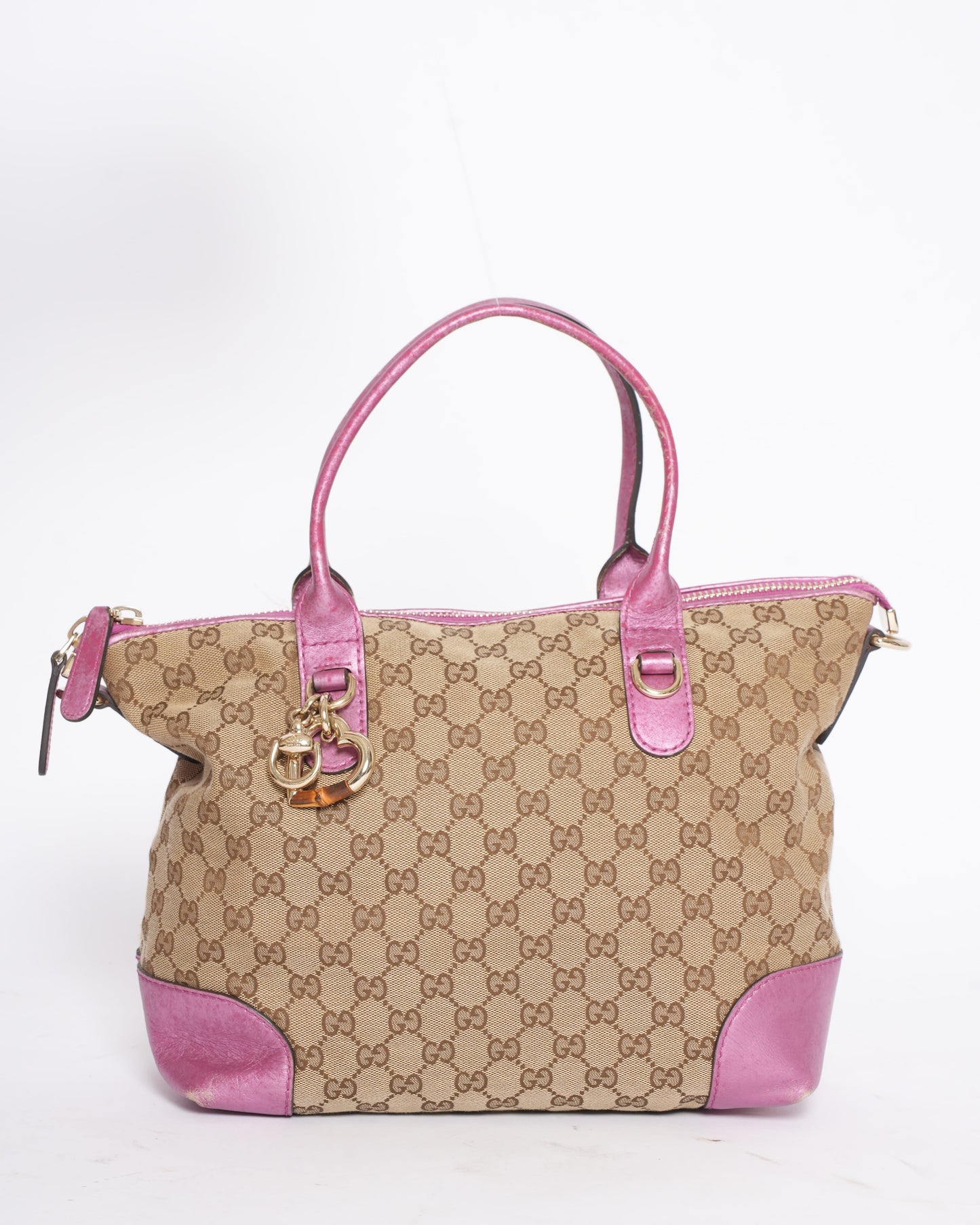 Gucci Canvas & Leather Shoulder Bag in Metallic Pink