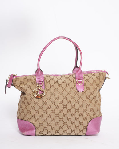 Gucci Canvas & Leather Shoulder Bag in Metallic Pink