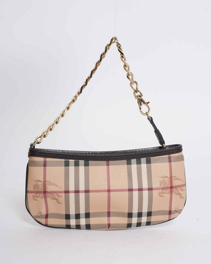 New Burberry Nova Check Accessory Pouch  PVC Beige Checkered Bag