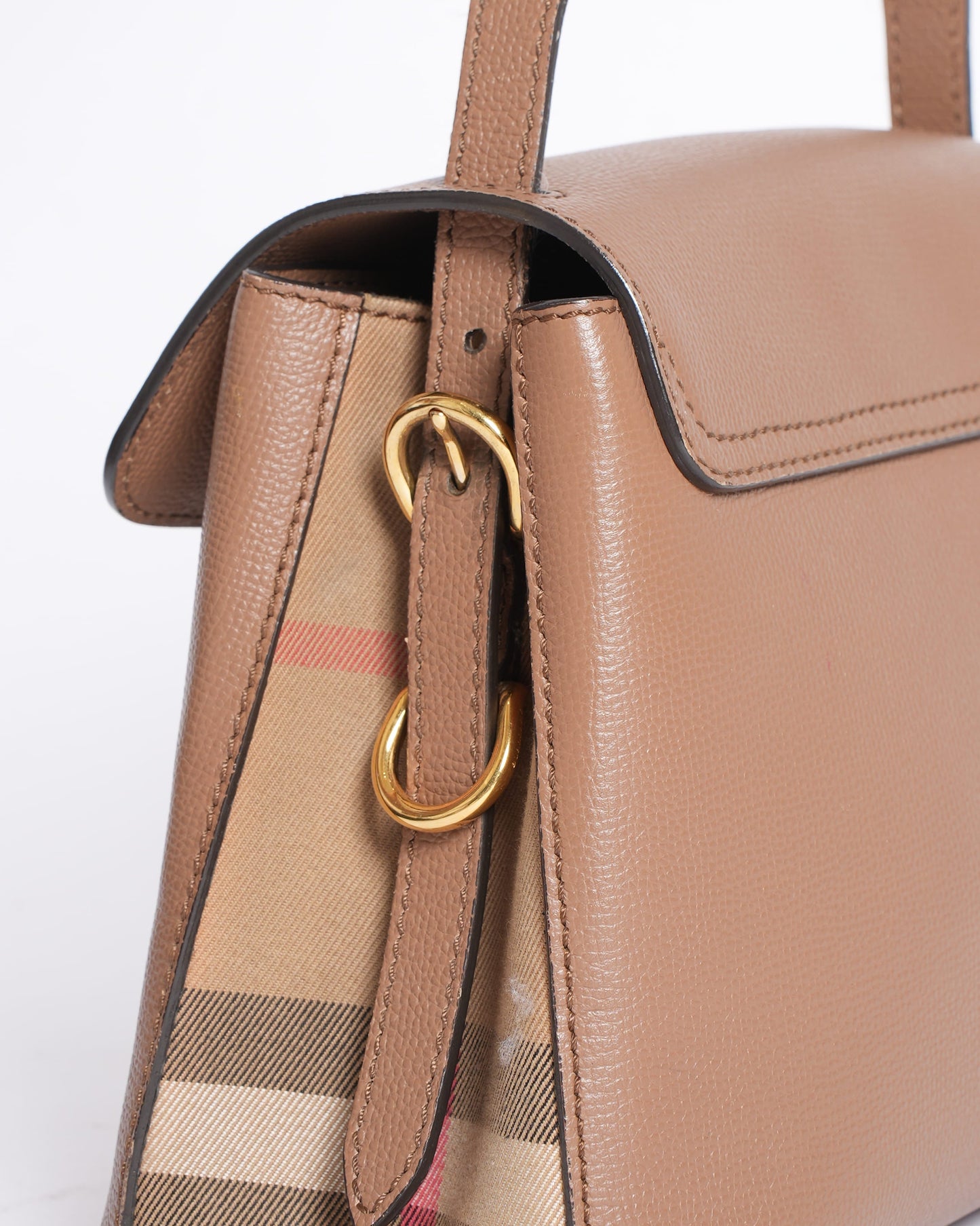 Burberry Camberley Top Handle Bag in Leather and Ho  Check Canvas