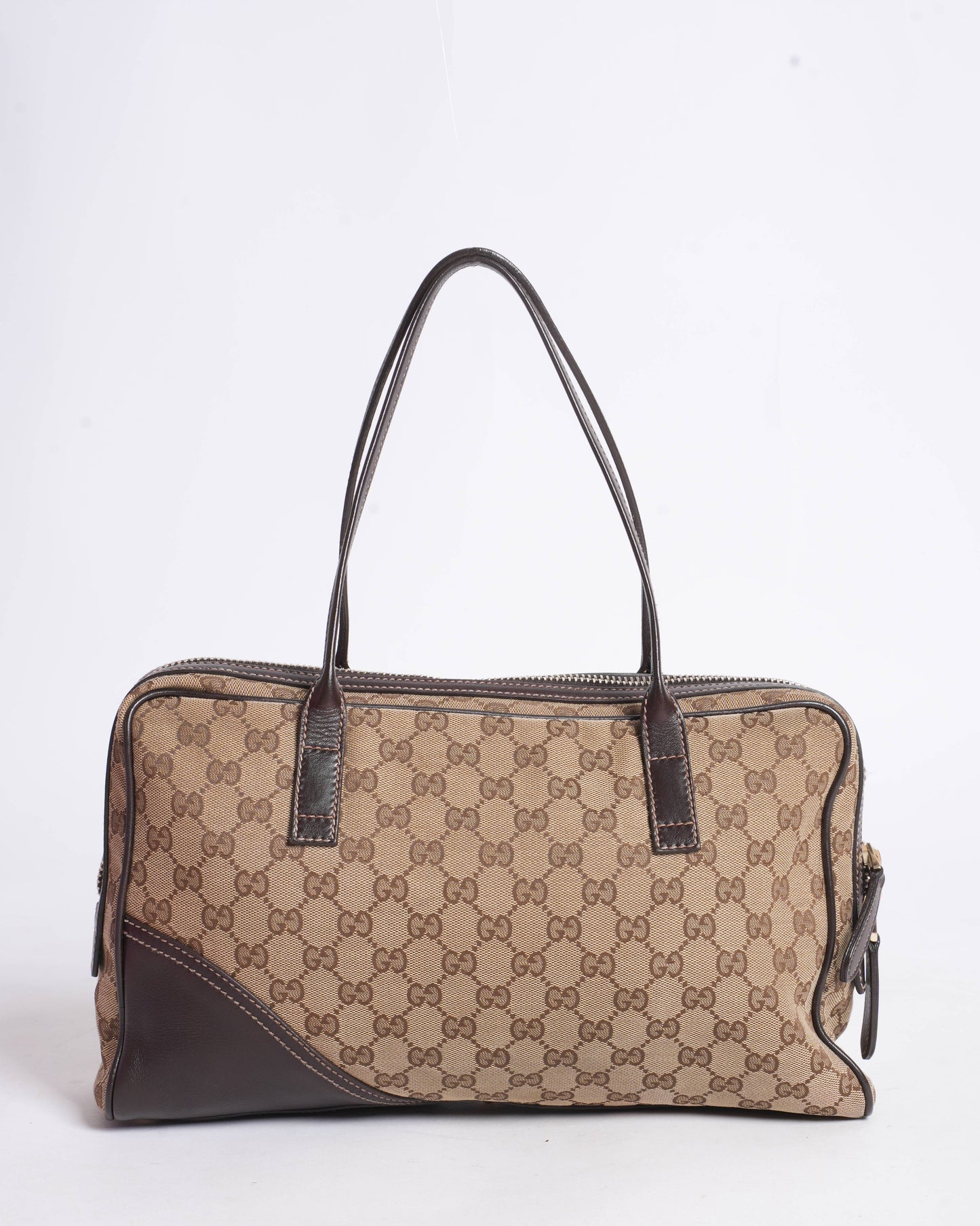Gucci  Monogram Britt Medium Boston Dark Brown Top Handle bag