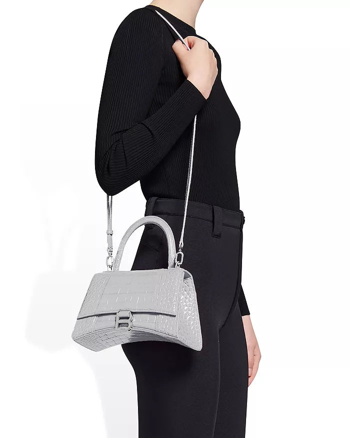 BLN-CIAGA HOURGLASS SMALL HANDBAG CROCODILE EMBOSSED IN GREY