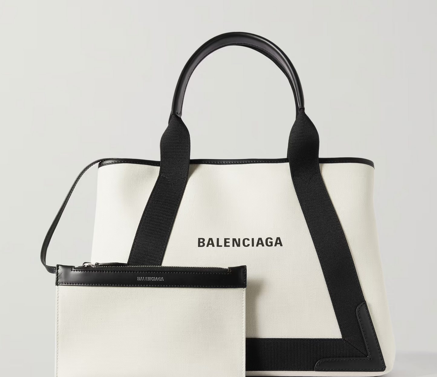 BLN-CIAGA LEATHER TRIMMED TWO TONE CANVAS TOTE BAG