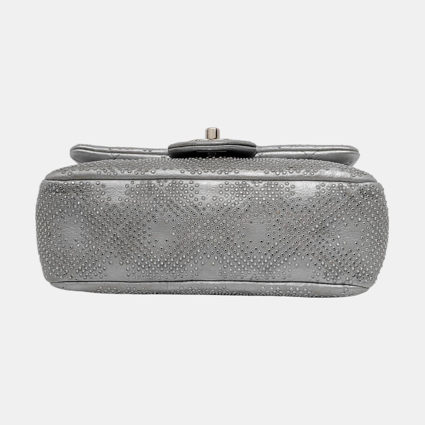Chanel Classic Flap Mini Rectangular Silver Lambskin With Studs Silver Hardware