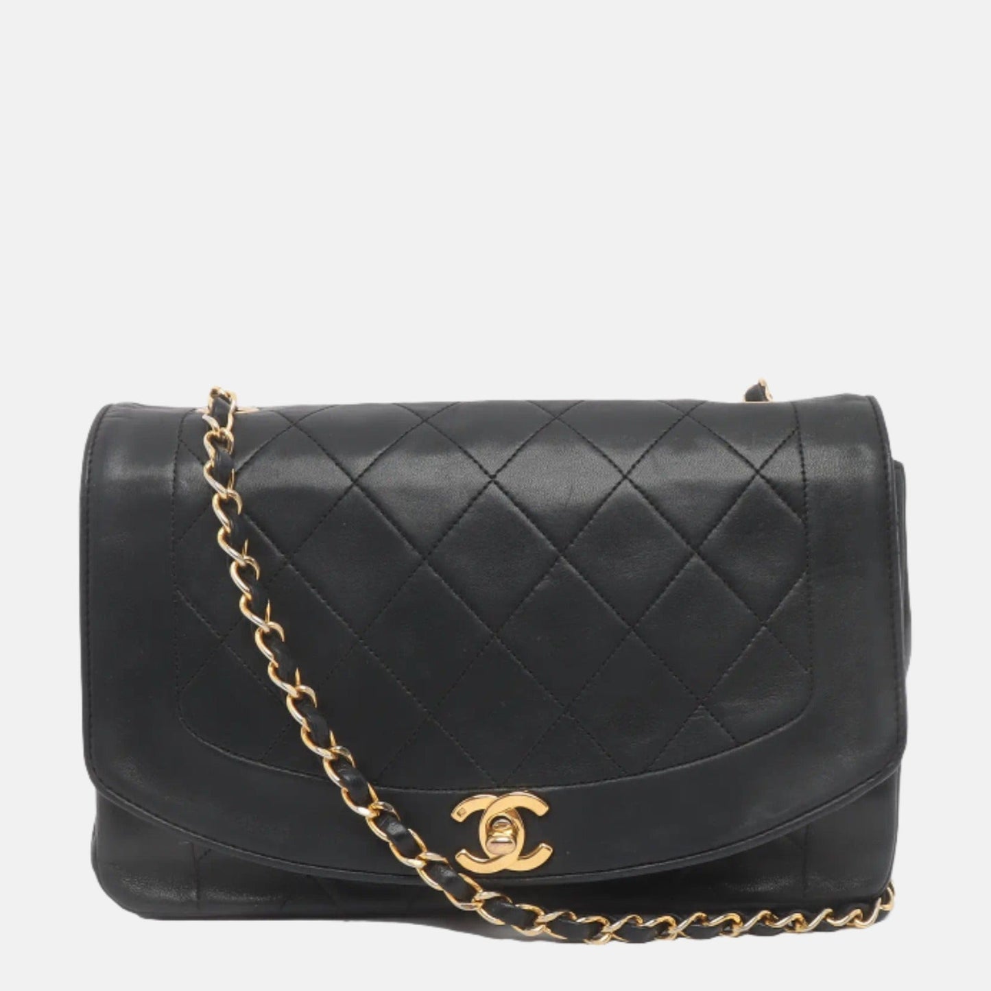 Chanel Diana CC Flap Bag   1989 Black Lambskin Leather with 24k Gold Hardware