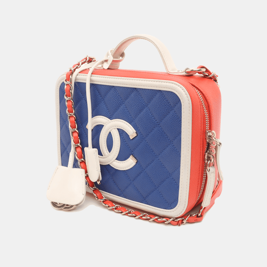 Chanel Filigree Medium Vanity Case Tricolor Caviar Leather, 2018-2019