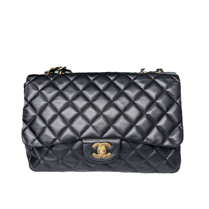 Chanel Classic Flap Jumbo   Black Lambskin Leather with 24k Gold Hardware