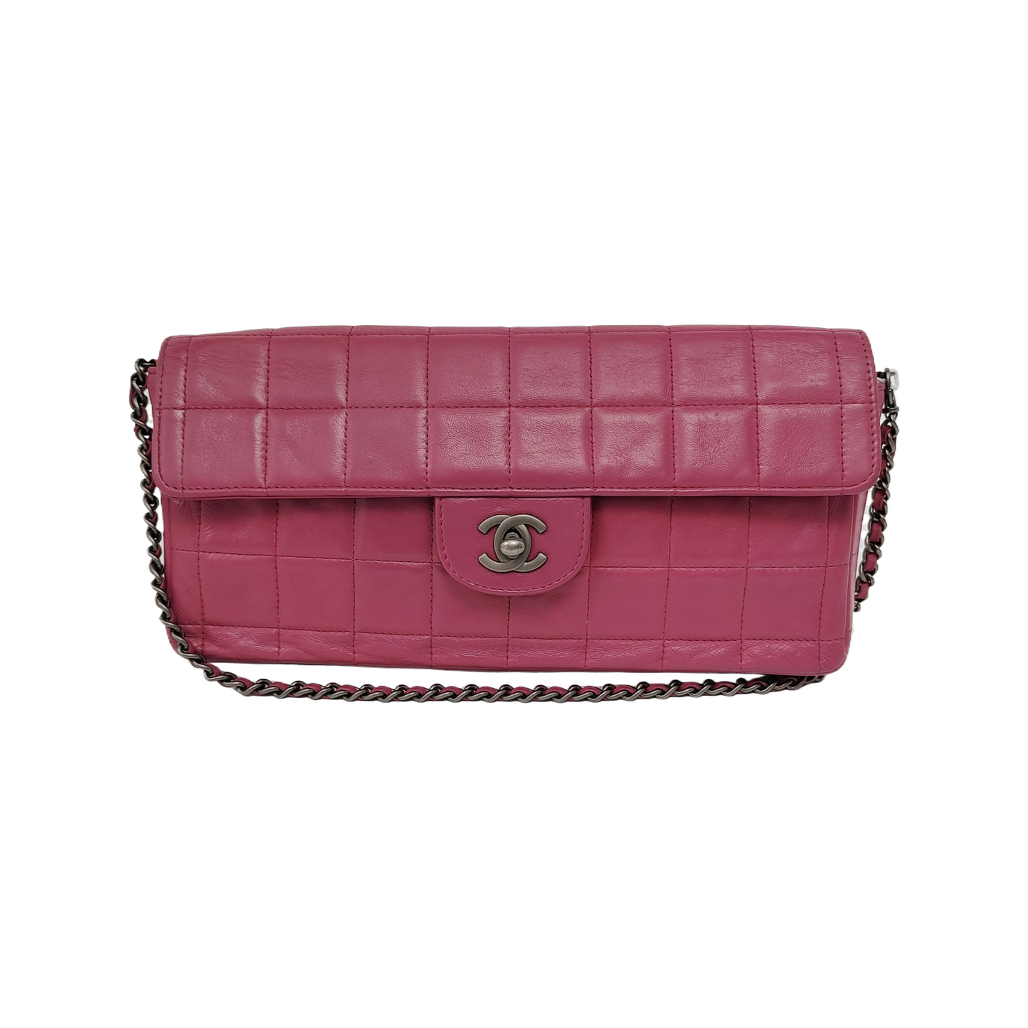 Chanel East West Chocolate Bar Pink Leather Silver Hardware