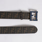 Fendi Men's Reversible Belt In Monogram Canvas WIth Blue Buckle