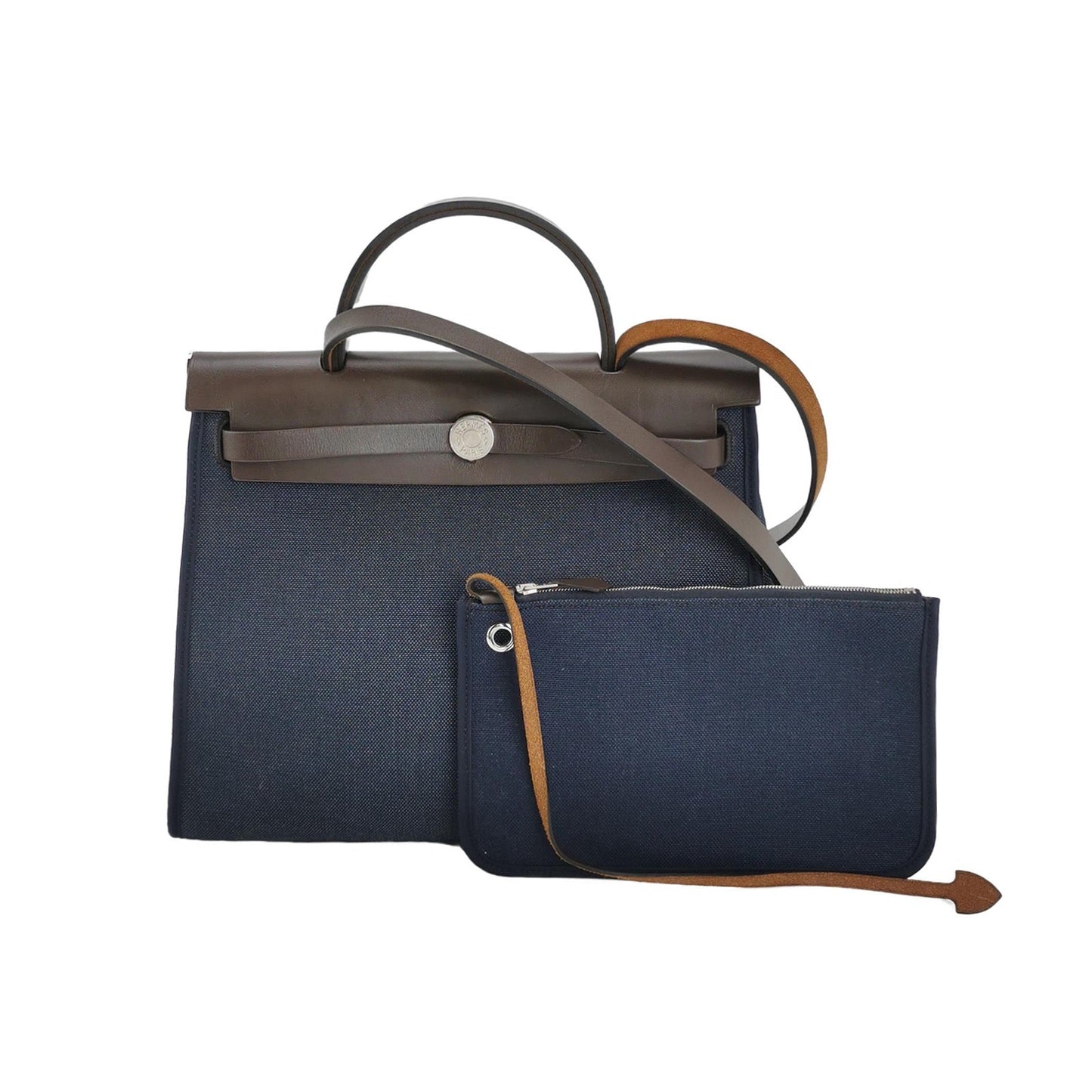 Hermes Herbag 31 Navy Canvas Brown Leather Crossbody Bag