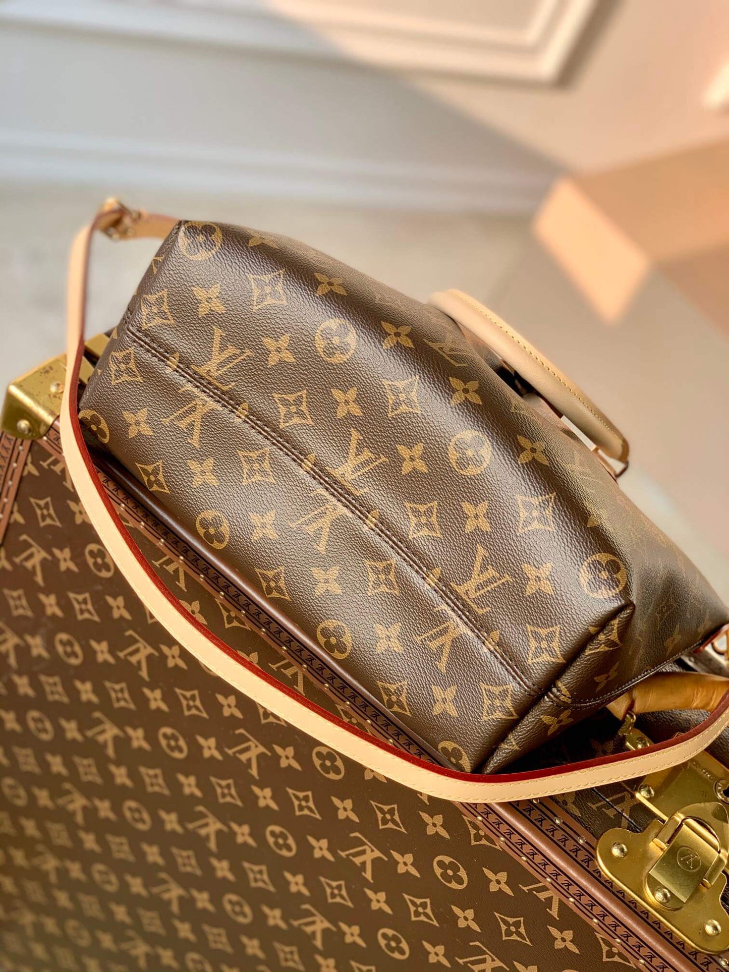 M45986 BOETIE PM Monogram Real Leather Trim Brown
