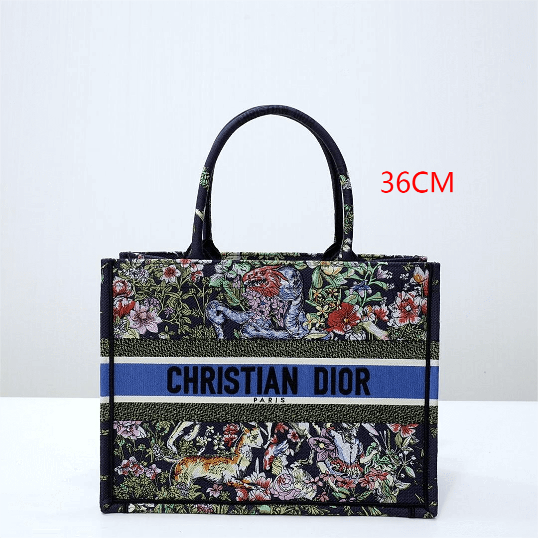 DIR1286 Book Tote small size 36.5cm 41.5cm Embroidery green black