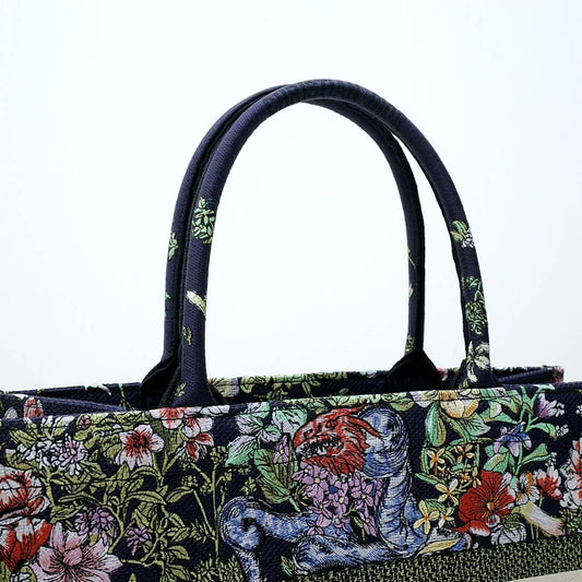 DIR1286 Book Tote small size 36.5cm 41.5cm Embroidery green black