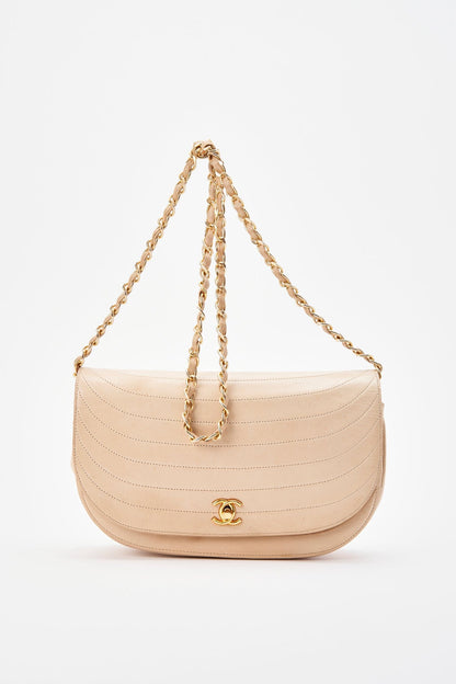 Chanel Half Moon Cream Leather Flap Bag With 24K Gold Plated Hardware