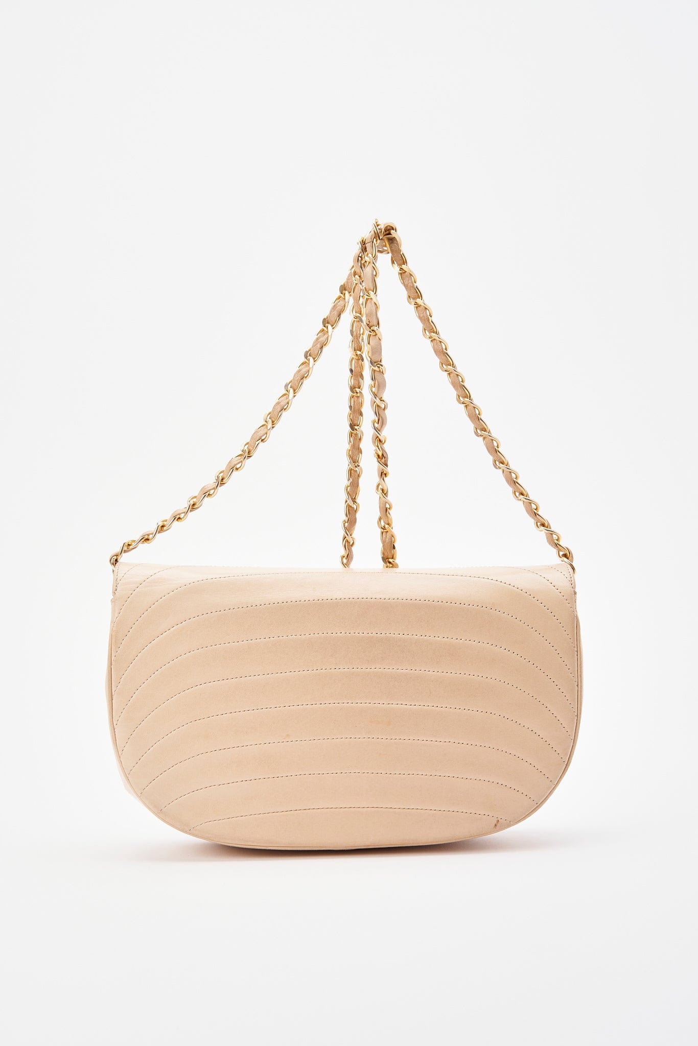 Chanel Half Moon Cream Leather Flap Bag With 24K Gold Plated Hardware