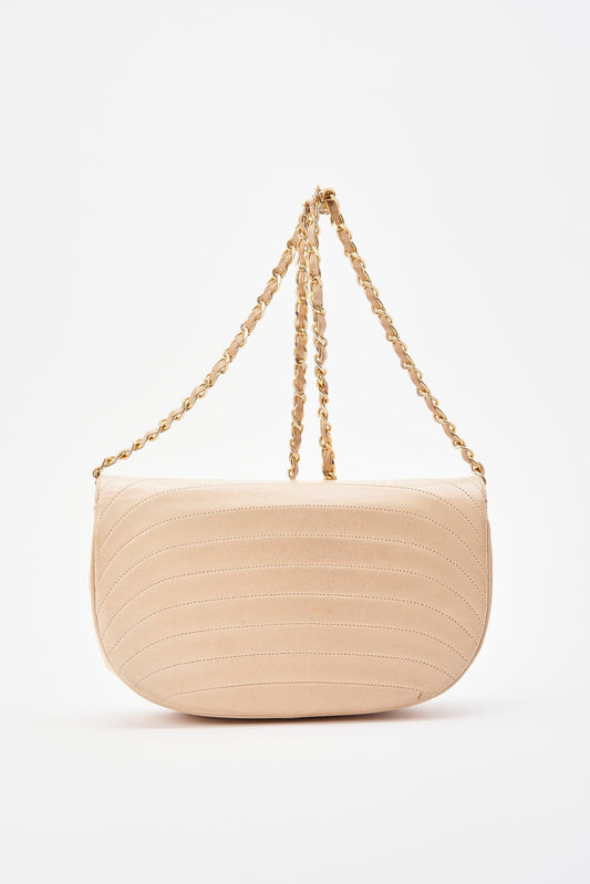 Chanel Half Moon Cream Leather Flap Bag With 24K Gold Plated Hardware