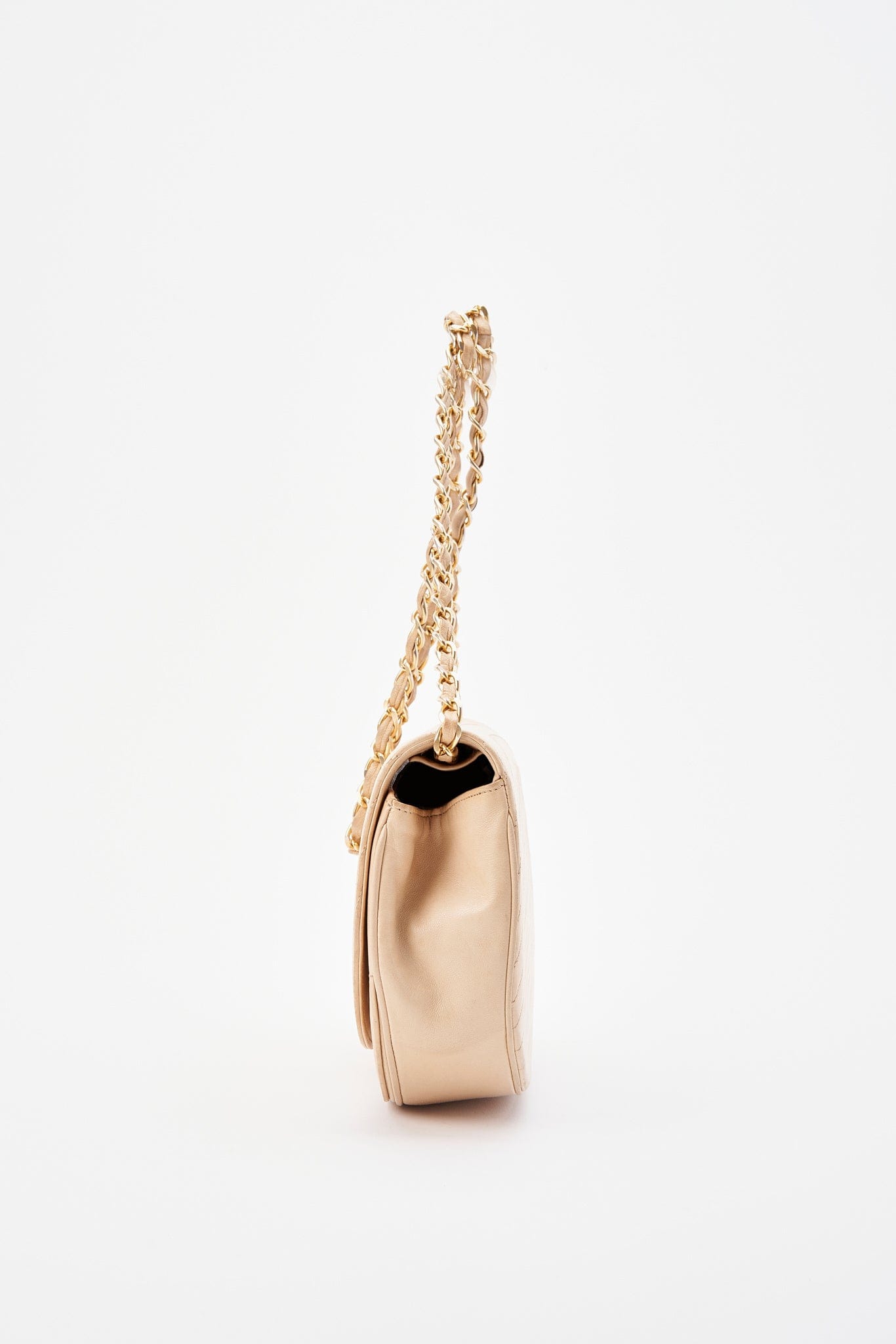 Chanel Half Moon Cream Leather Flap Bag With 24K Gold Plated Hardware