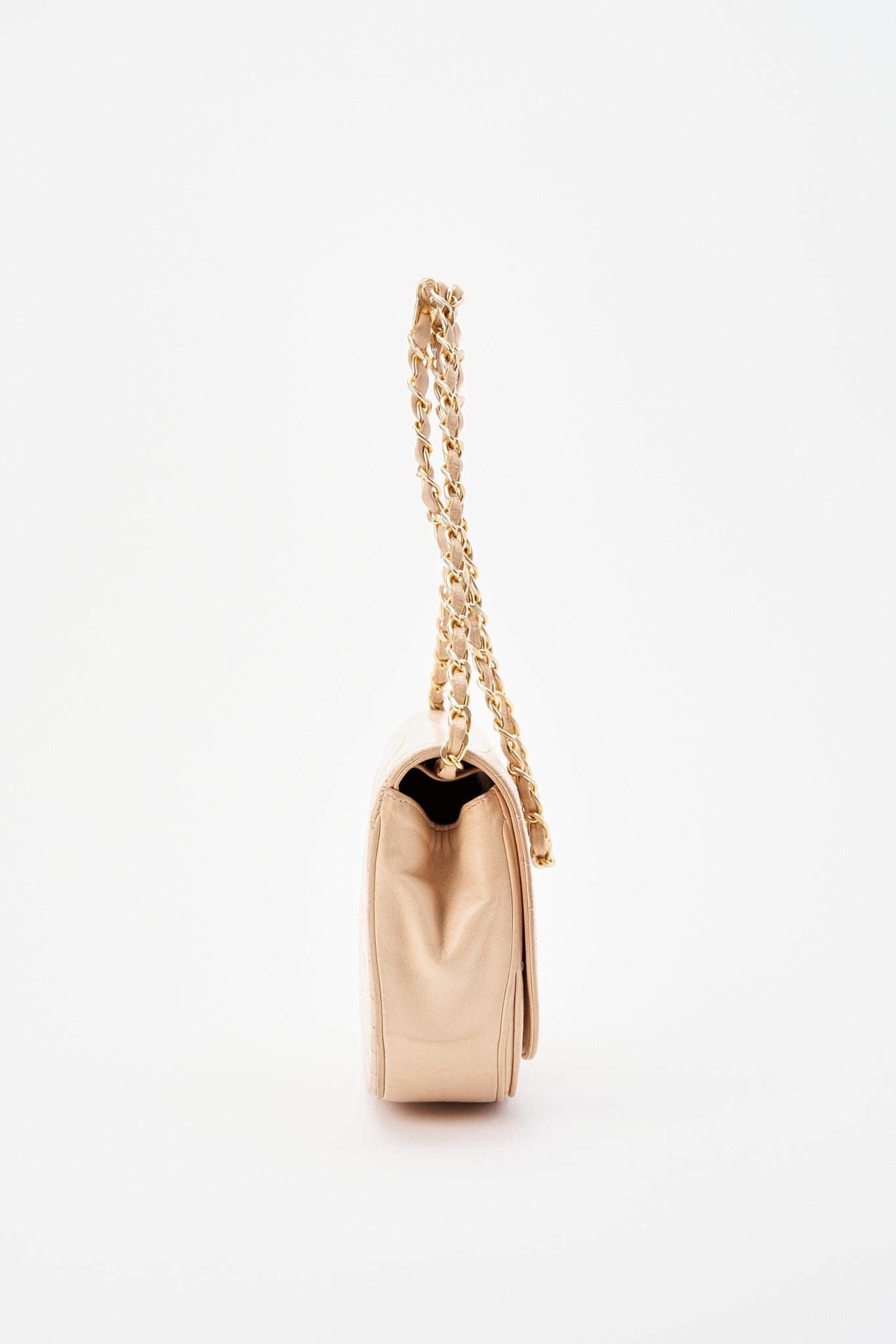 Chanel Half Moon Cream Leather Flap Bag With 24K Gold Plated Hardware