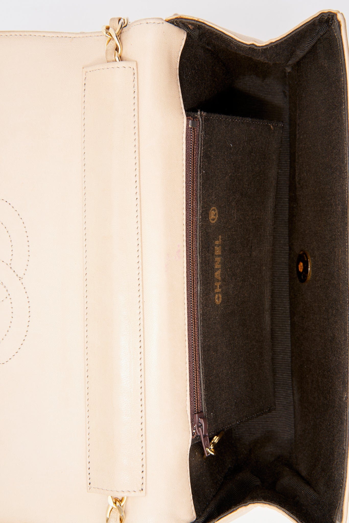 Chanel Half Moon Cream Leather Flap Bag With 24K Gold Plated Hardware