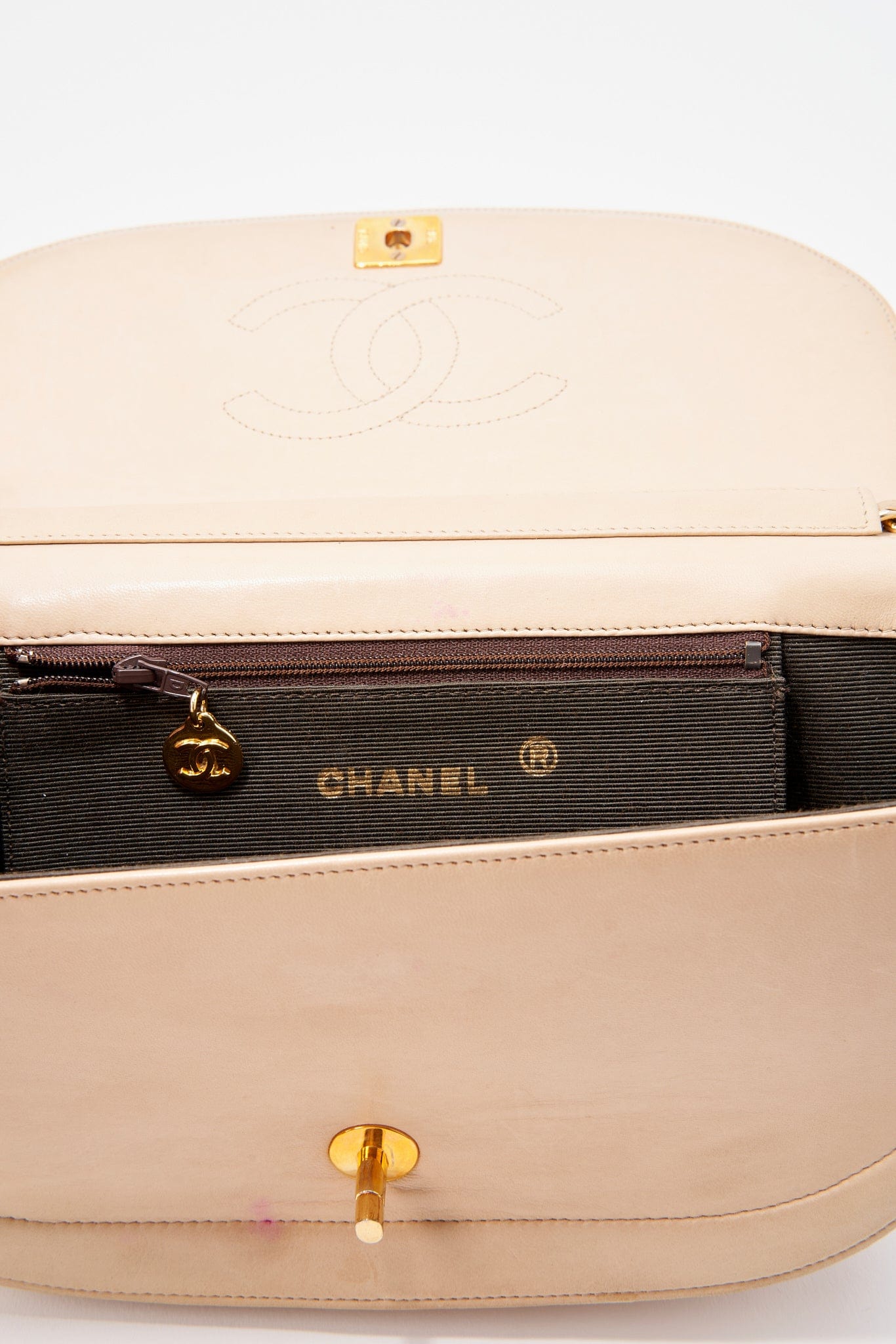 Chanel Half Moon Cream Leather Flap Bag With 24K Gold Plated Hardware
