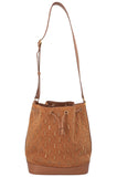SAINT LAURENT Le Monogramme Studded Bucket Bag Suede Brown