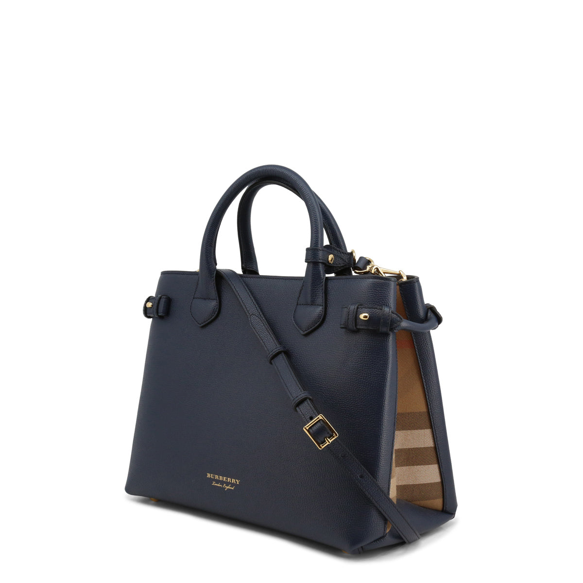 BURBERRY BANNER LEATHER & HO  CHECK TOTE BAG