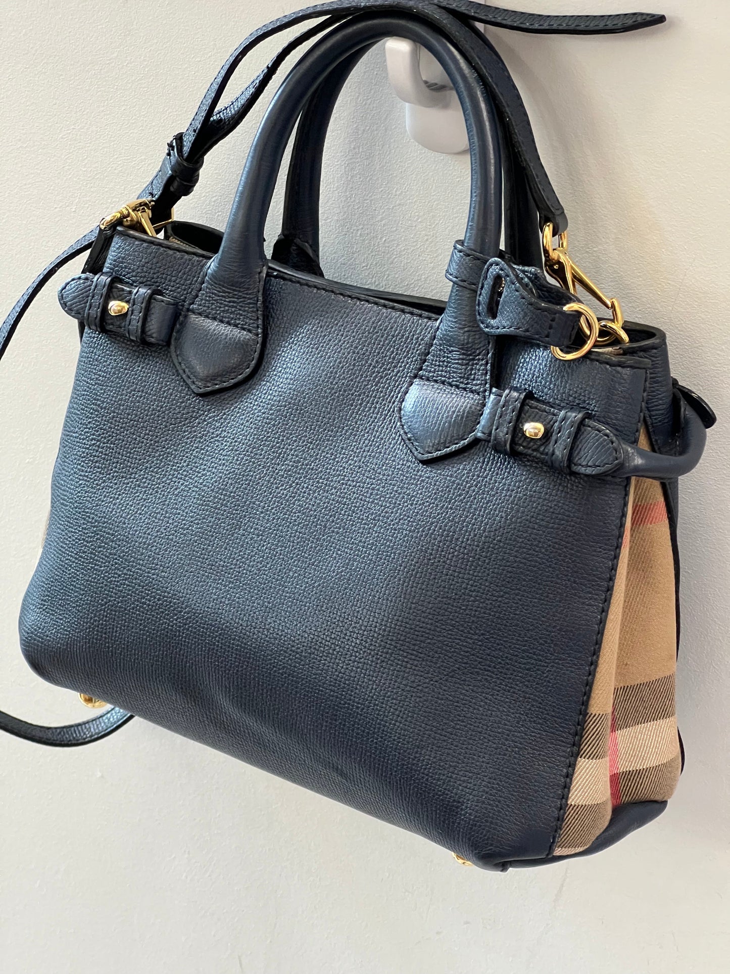 BURBERRY BANNER LEATHER & HO  CHECK TOTE BAG