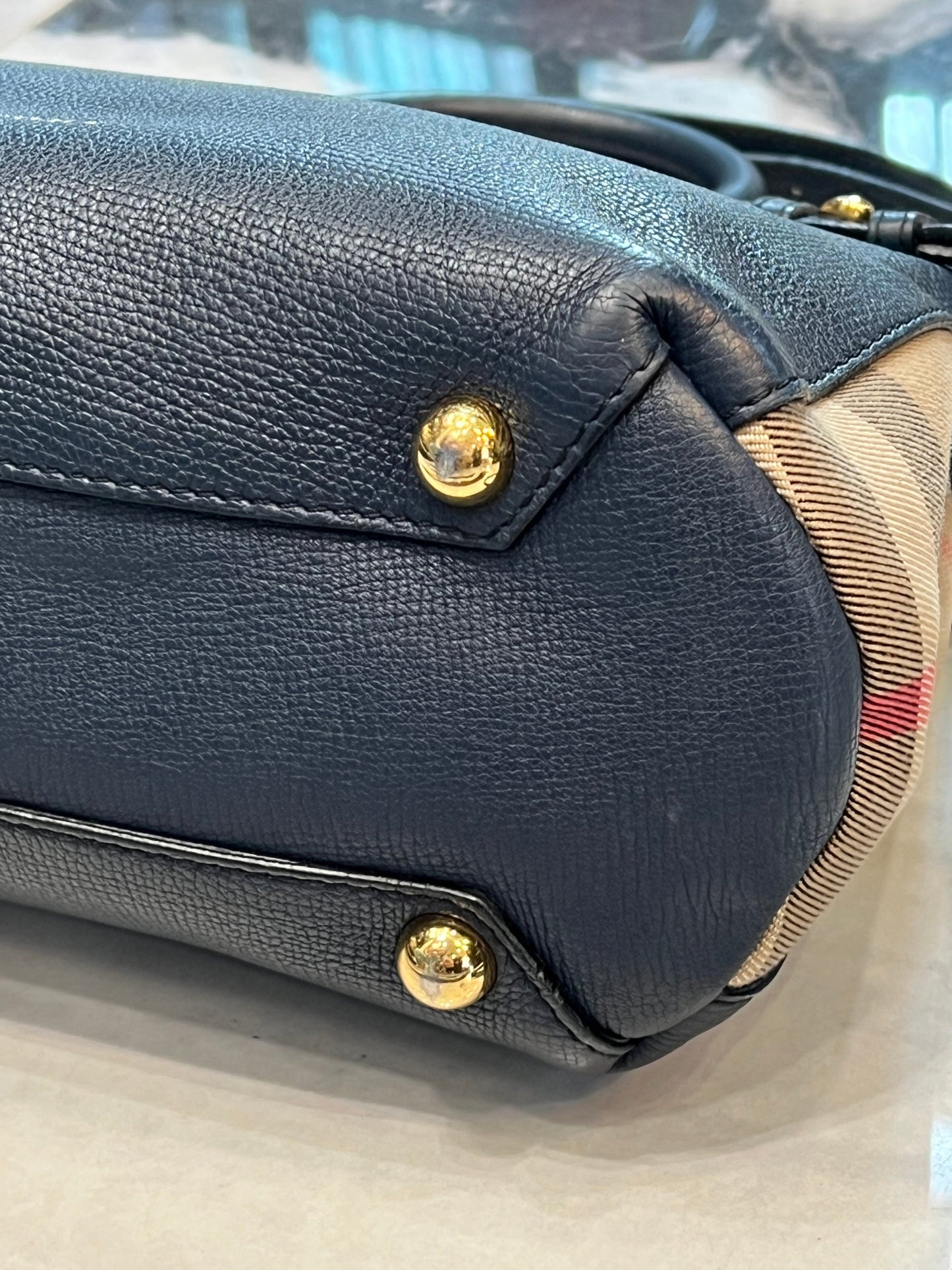 BURBERRY BANNER LEATHER & HO  CHECK TOTE BAG