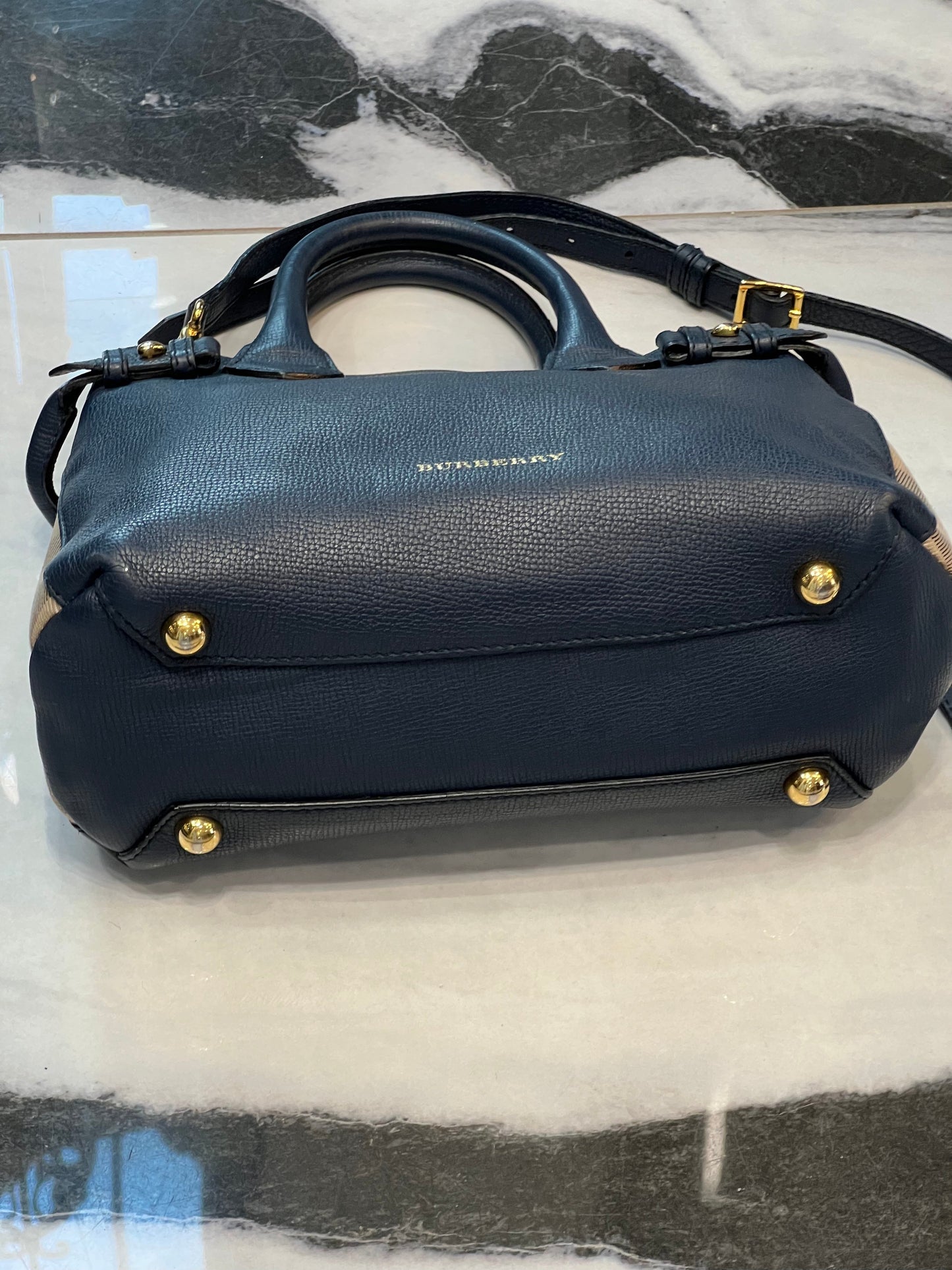 BURBERRY BANNER LEATHER & HO  CHECK TOTE BAG