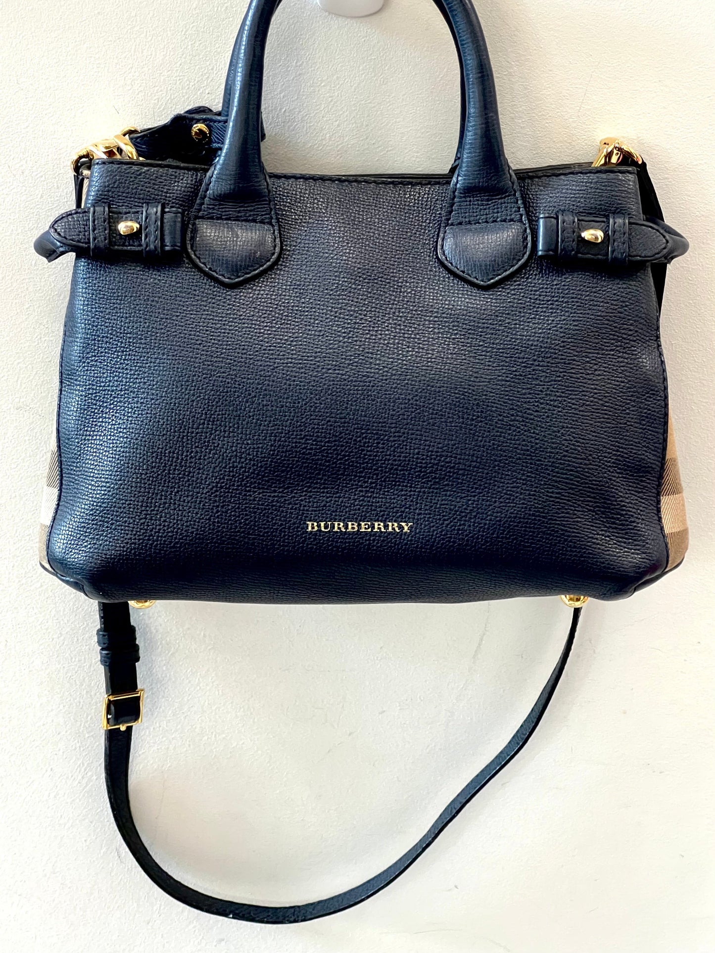 BURBERRY BANNER LEATHER & HO  CHECK TOTE BAG
