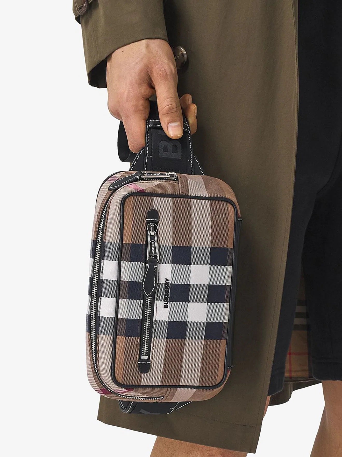 BURBERRY CHECK PRINT CANVAS & LEATHER BELT BAG