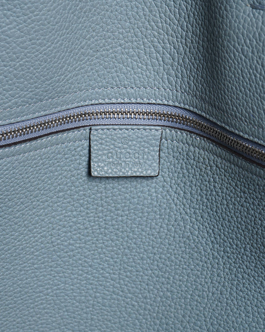 Gucci  Light Blue Pebbled Leather Soft Jackie Large Top Handle Bag
