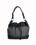 Burberry 1856 black leather and canvas drawstring bucket bag