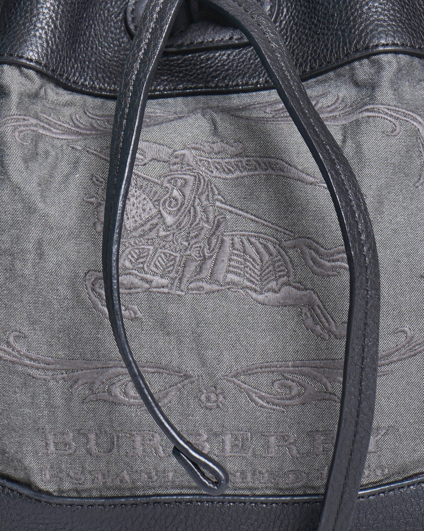 Burberry 1856 black leather and canvas drawstring bucket bag