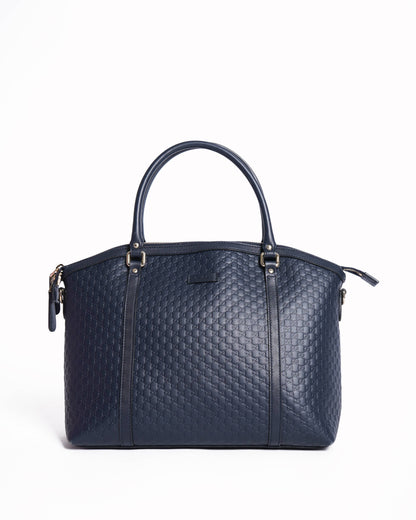 Gucci micro-guccissima leather large dome satchel in navy blue