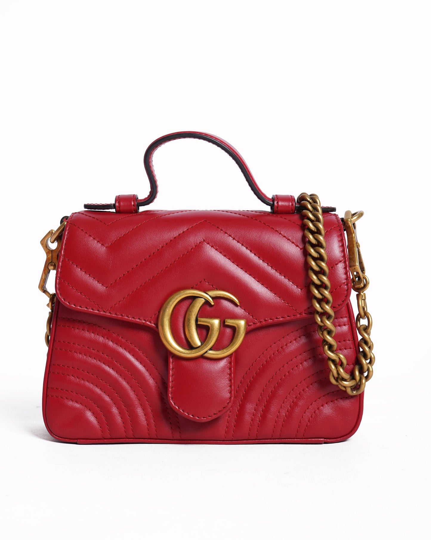 Gucci Red MM Marmont Top Handle & Shoulder Strap Bag