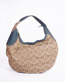 GUCCI Horsebit Shoulder Bag Canvas Leather Brown