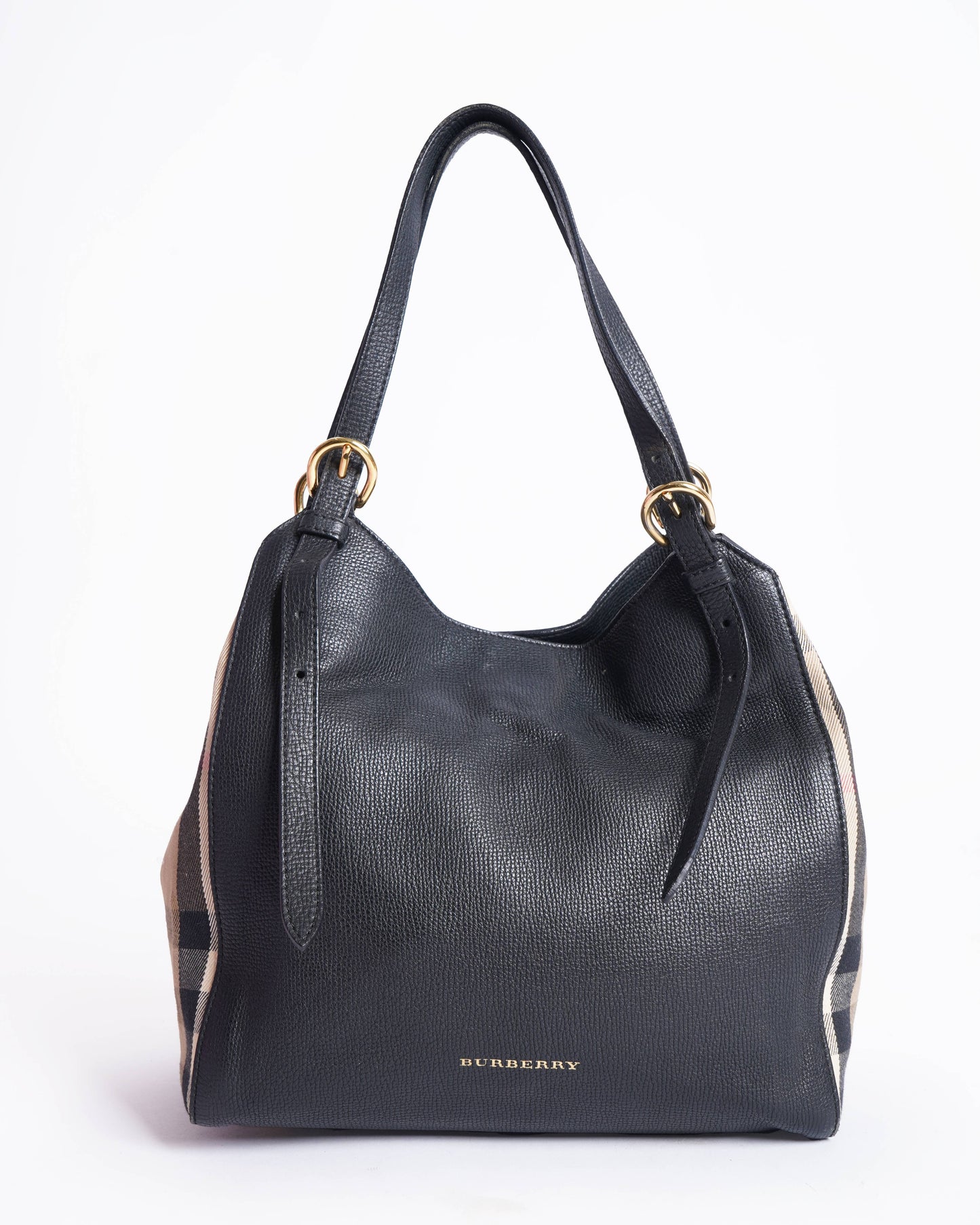 Burberry Black/Beige Leather & Ho  Check Small Canterbury Tote