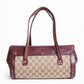 Gucci GG Canvas Beige & Maroon Bamboo Shoulder Bag