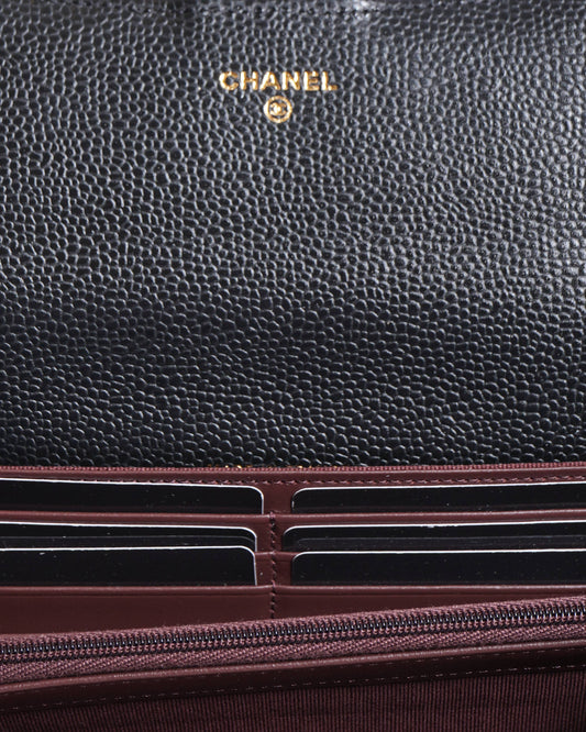 New Chanel black caviar leather long wallet