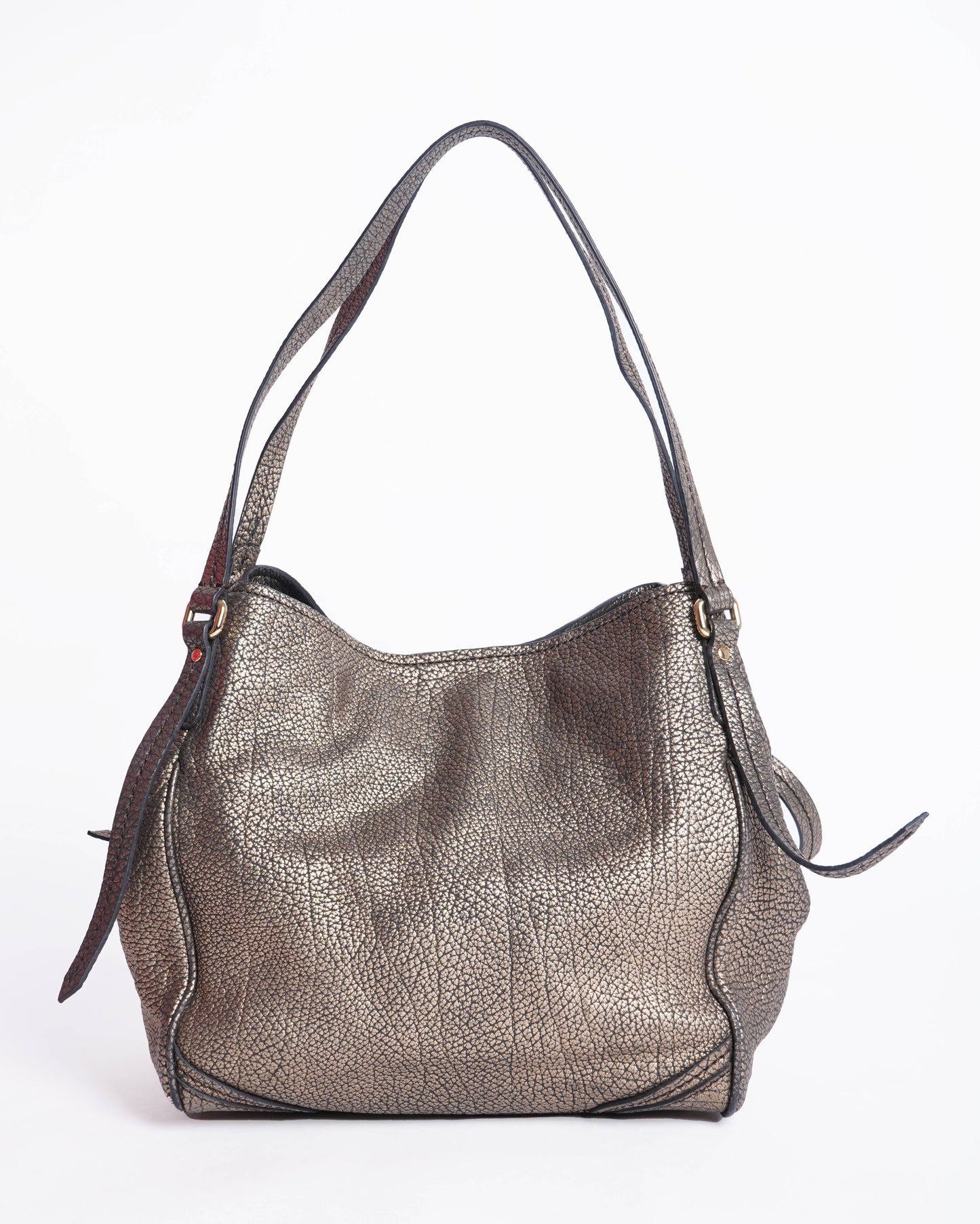 Burberry Metallic Gold Pebbled Leather Small Tassel Canterbury Tote