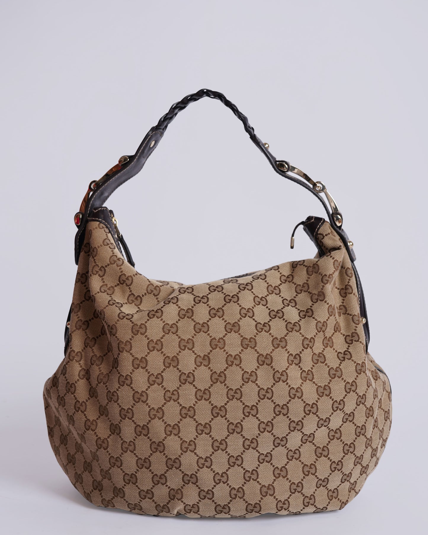 Gucci Beige/Dark Brown GG Canvas and Leather Medium Pelham Hobo