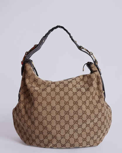 Gucci Beige/Dark Brown GG Canvas and Leather Medium Pelham Hobo
