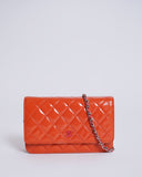 Chanel Orange Quilted Patent Leather CC Wallet on Chain