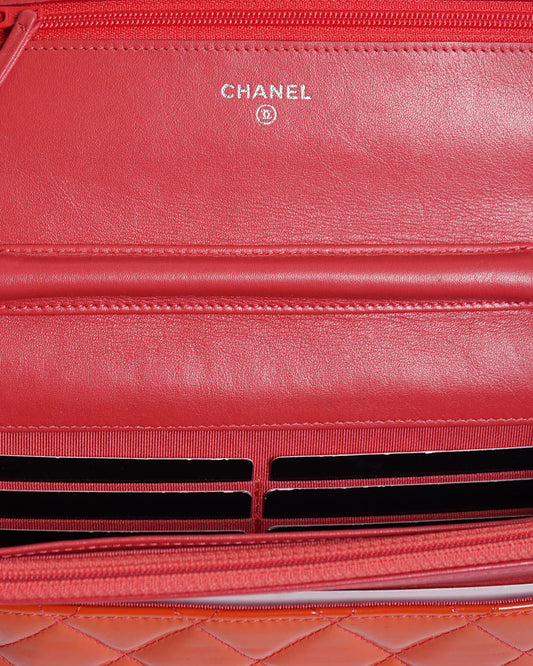 Chanel Orange Quilted Patent Leather CC Wallet on Chain