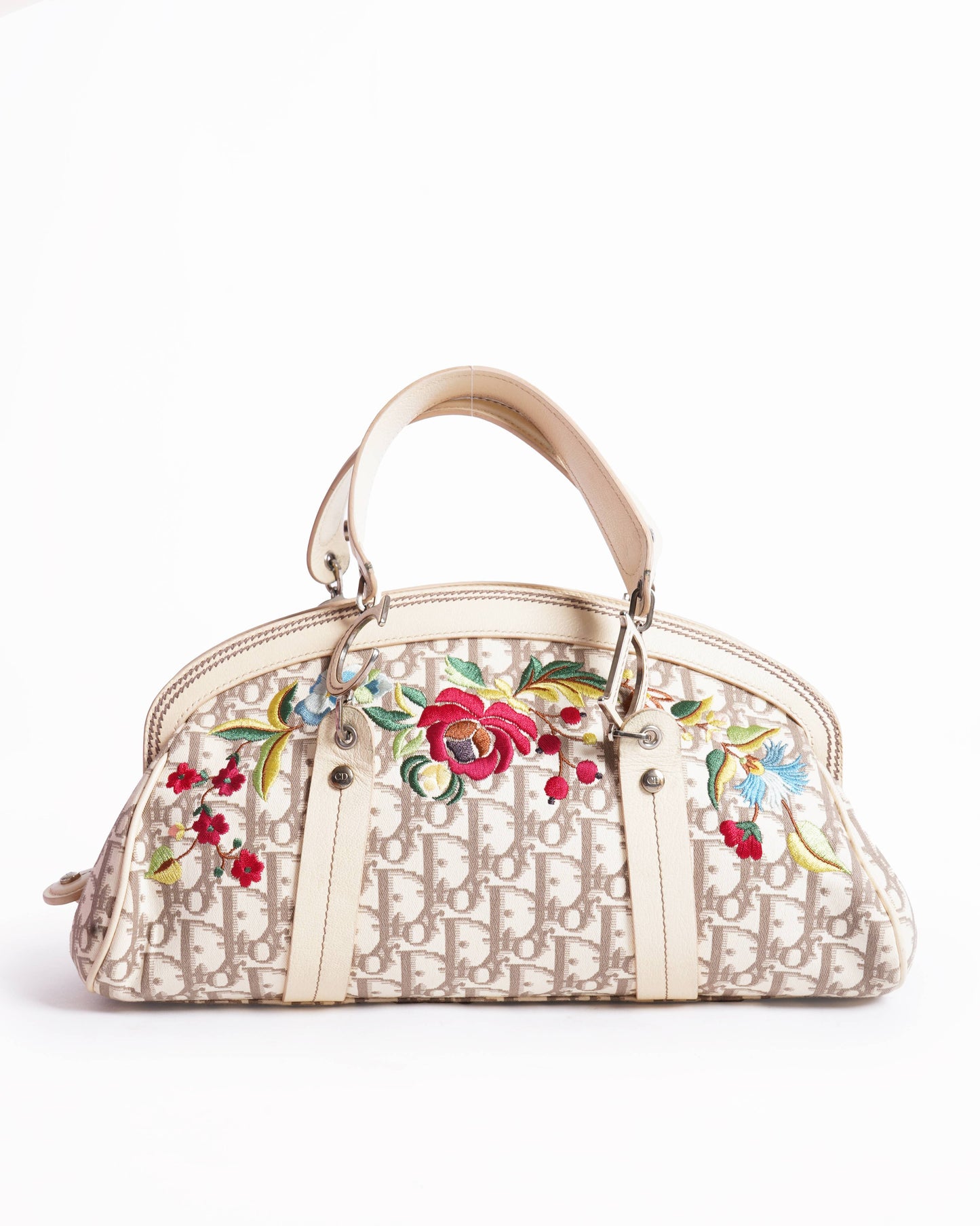 Christian Dior Diorissimo Canvas & Leather Floral Embroidered Trotter Satchel