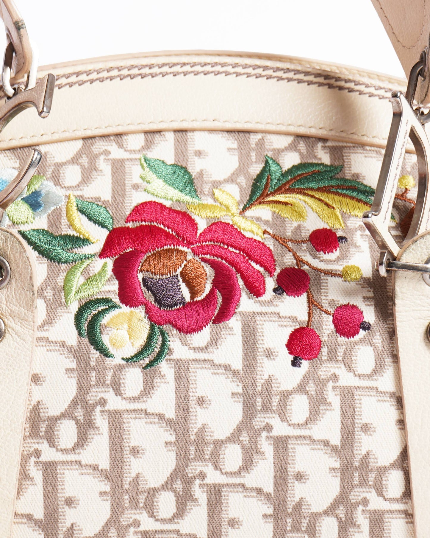 Christian Dior Diorissimo Canvas & Leather Floral Embroidered Trotter Satchel