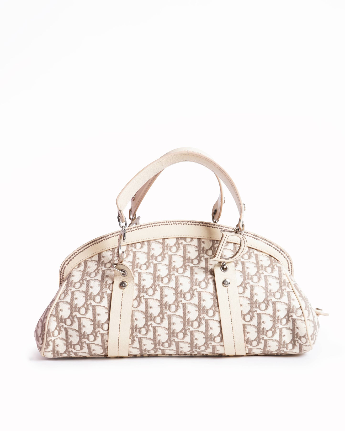 Christian Dior Diorissimo Canvas & Leather Floral Embroidered Trotter Satchel